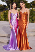 Ladivine by Cinderella Divine - HALTER SATIN CORSET FITTED DRESS: SIENNA