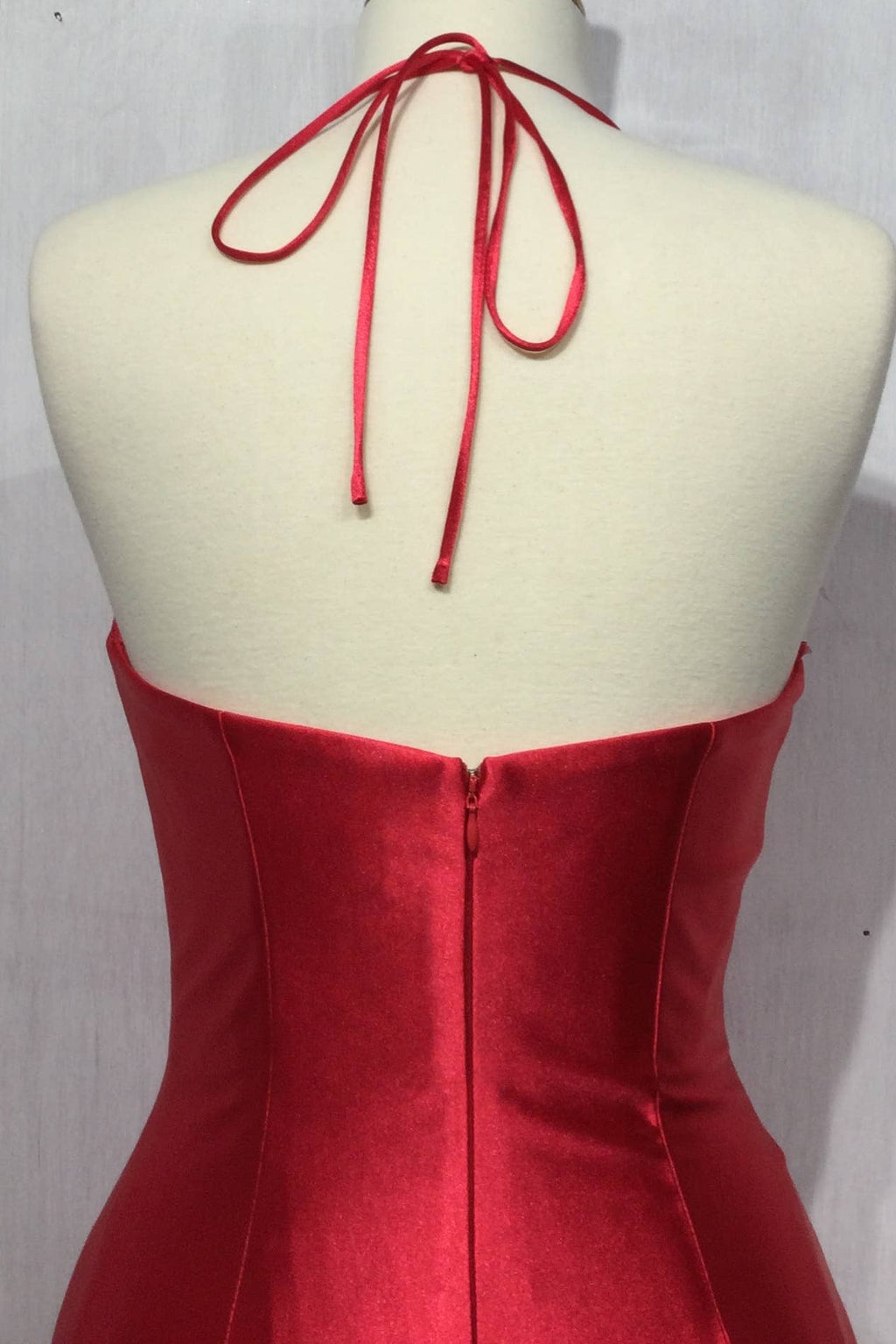 HALTER SATIN CORSET FITTED DRESS: RED