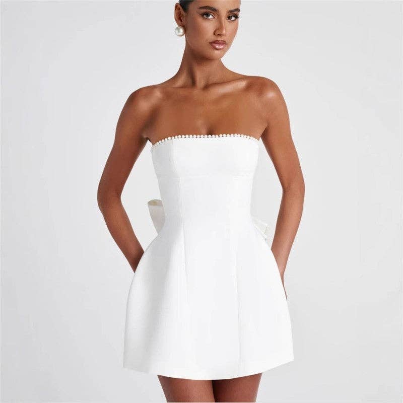 Sheer Trend - Pearl Bow Fitted Short Dress