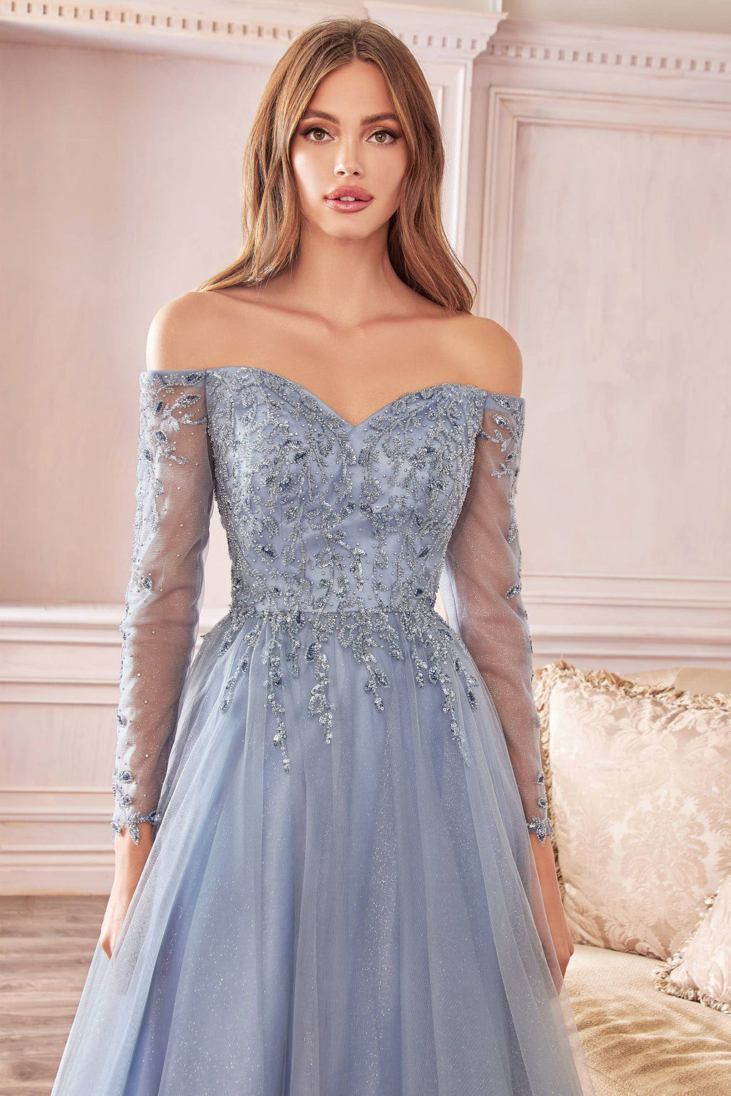 OFF THE SHOULDER A-LINE DRESS: Rose Gold