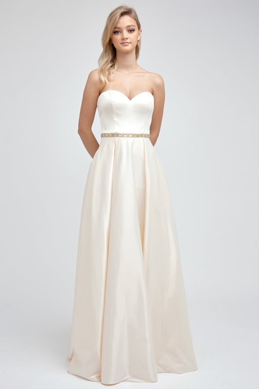 A-Line with beaded belt and pockets prom gown Champagne