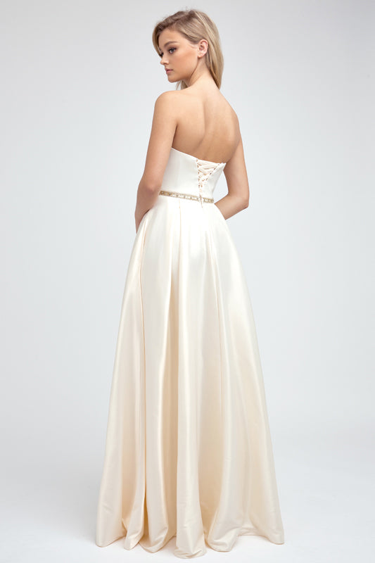 A-Line with beaded belt and pockets prom gown Champagne