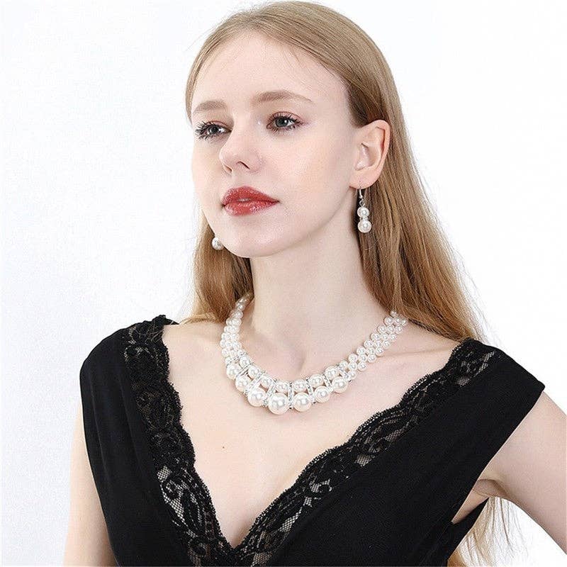 Sheer Trend - Imitated Pearl Simple Elegant Necklace Set
