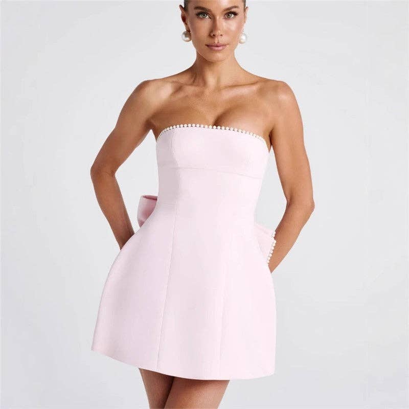 Sheer Trend - Pearl Bow Fitted Short Dress