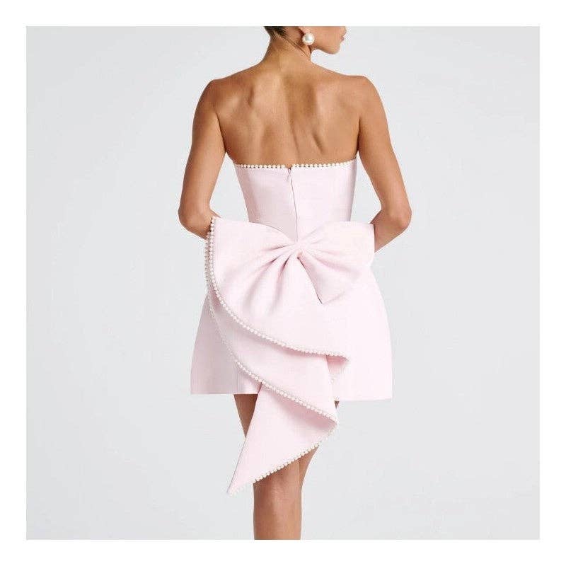 Sheer Trend - Pearl Bow Fitted Short Dress