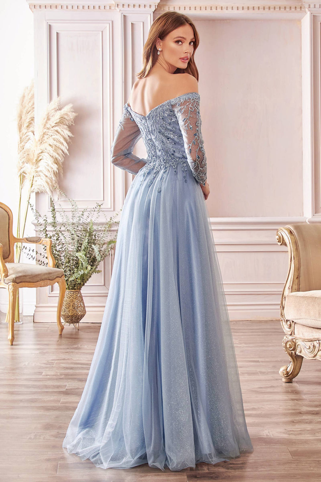 OFF THE SHOULDER A-LINE DRESS: Rose Gold