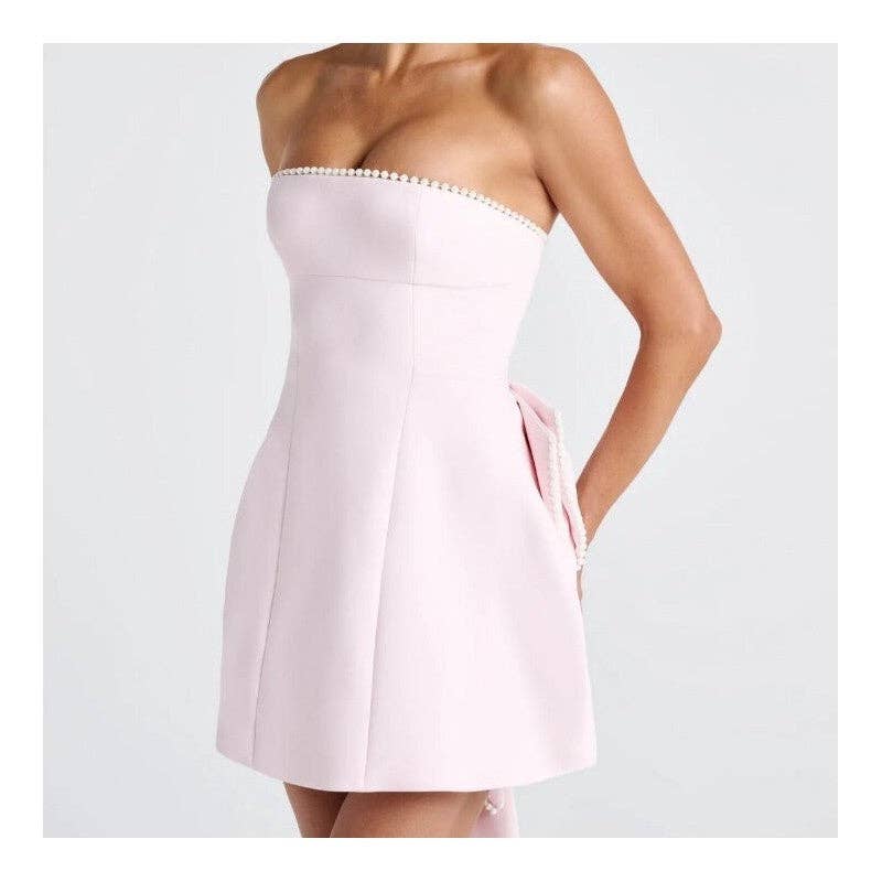 Sheer Trend - Pearl Bow Fitted Short Dress